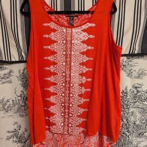 Style & Co. Red Tank Top with White Geometric Design